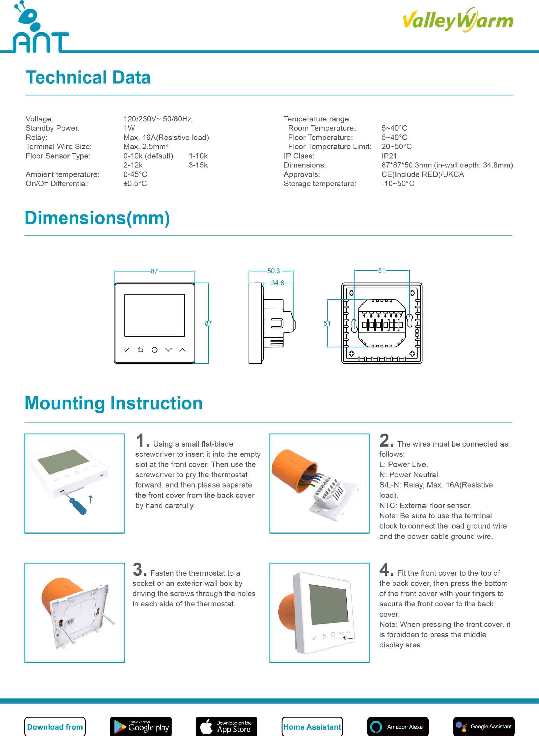 Smart Weekly Programming Floor Heating Thermostat