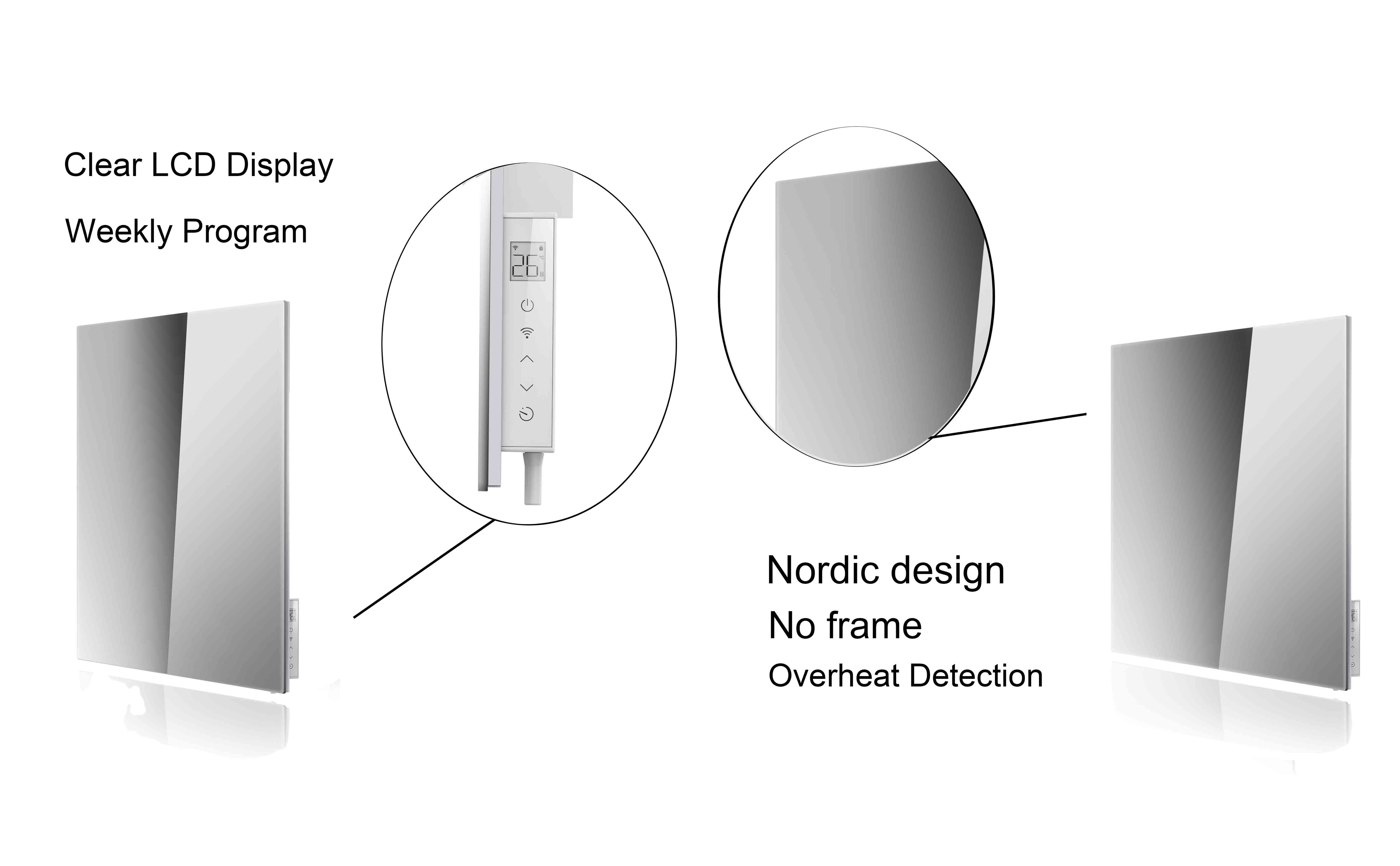 Wall Mounted Celling Infrared Mirror Heater Overheat Detection Carbon Crystal Heater with Weekly Program